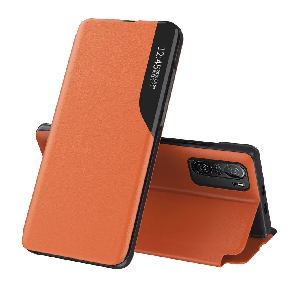 MG Eco Leather View knižkové puzdro na Xiaomi Redmi K40 / Poco F3 oranžové