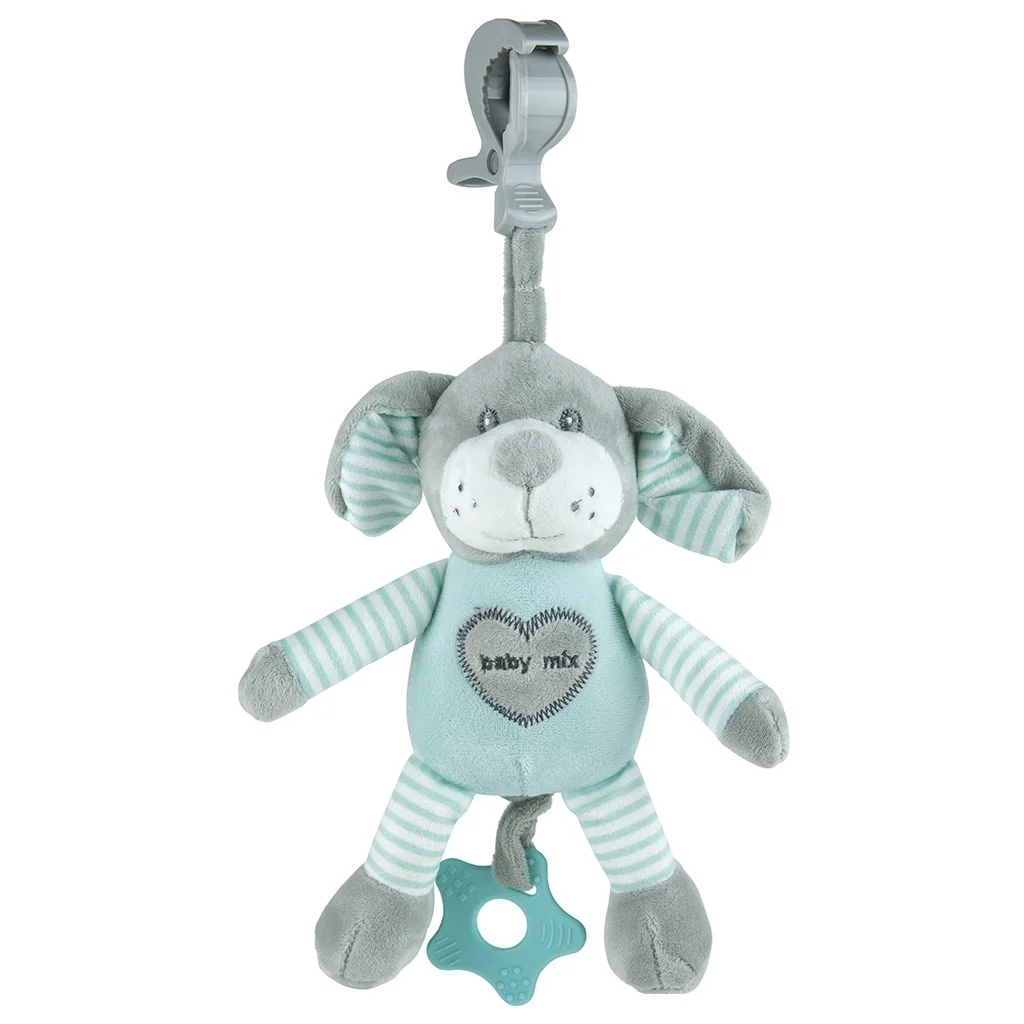 Edukačná hrajúca plyšová hračka s klipom Baby Mix pes mätový ,
