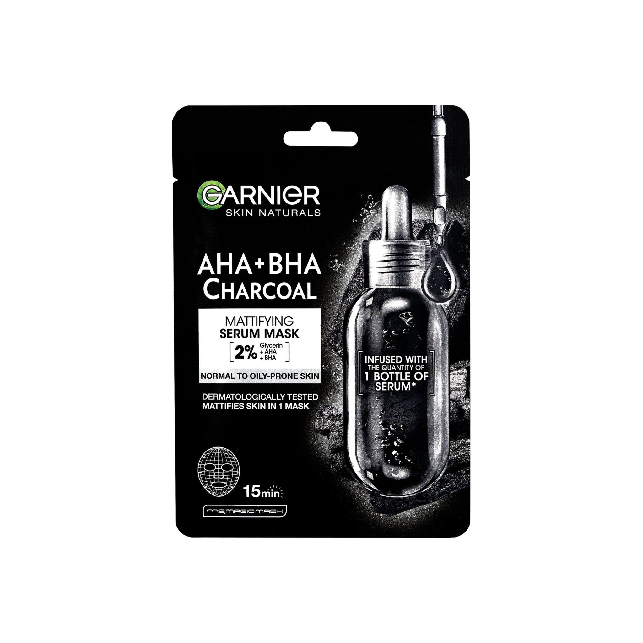 GARNIER Skin Black Mask PURE CHARCOAL Čierne riasy 1×32 g, hydratačná textilná maska s obsahom aktívneho uhlia