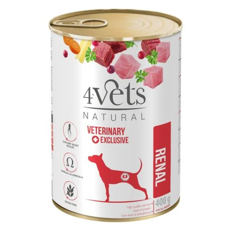 4Vets NATURAL VETERINARY EXCLUSIVE RENAL 400g pre psov pri ochorení obličiek