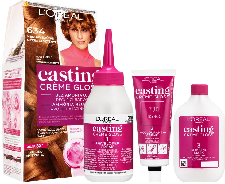 L'Oréal Paris Casting Crème Gloss semipermanentná farba na vlasy 64 medový gaštan 48+72+60 ml 1×180 ml, farba na vlasy