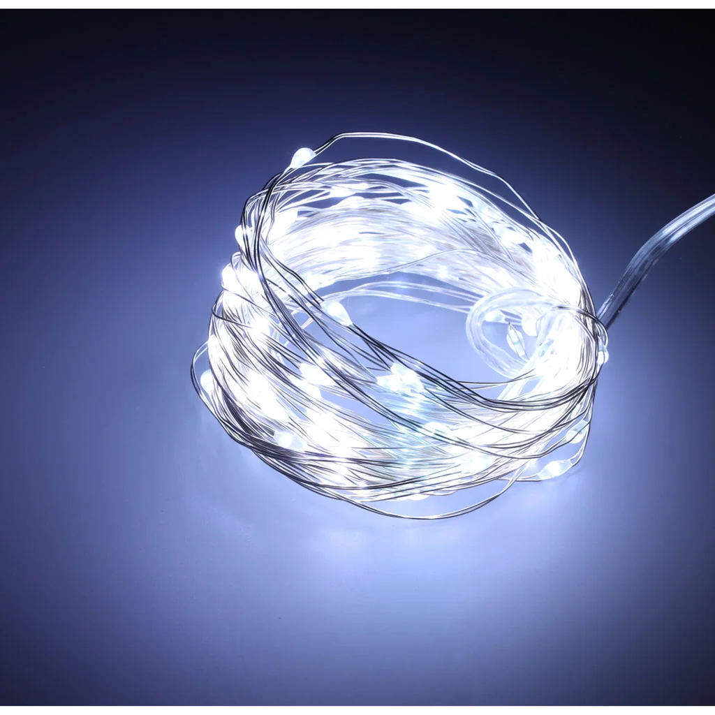 Vianočné dekorácie ozdoby osvetlenie, LED drôtové svetlá 10 m, 100 LED studená biela