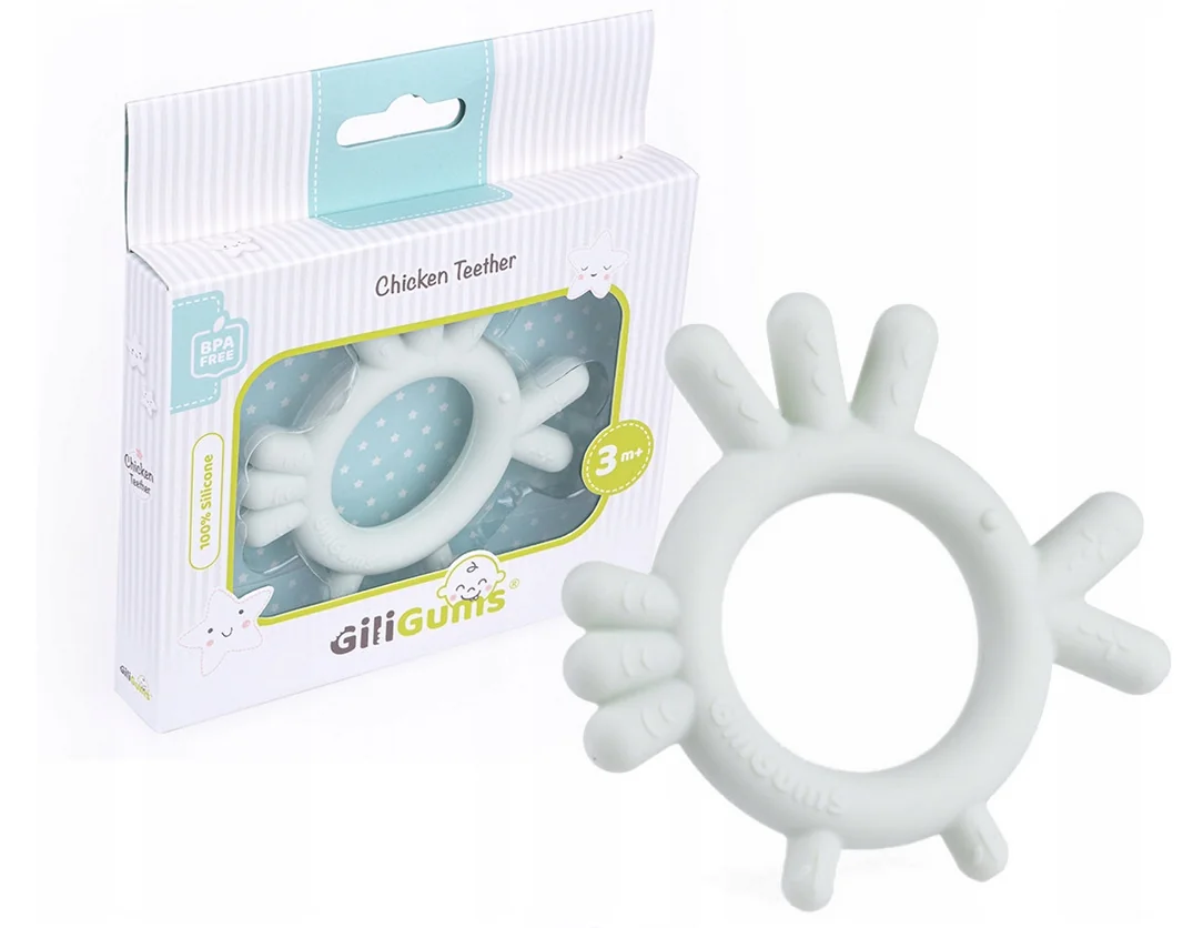 GiliGums Detské hryzátko  Chicken Teether, 3m+, svetlo matová, 1 ks