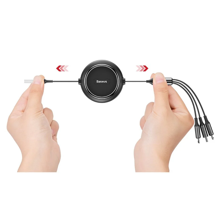 Baseus Golden Loop 3in1 USB kábel - micro USB / Lightning / USB-C 35-120cm, čierny 20cm, čierny