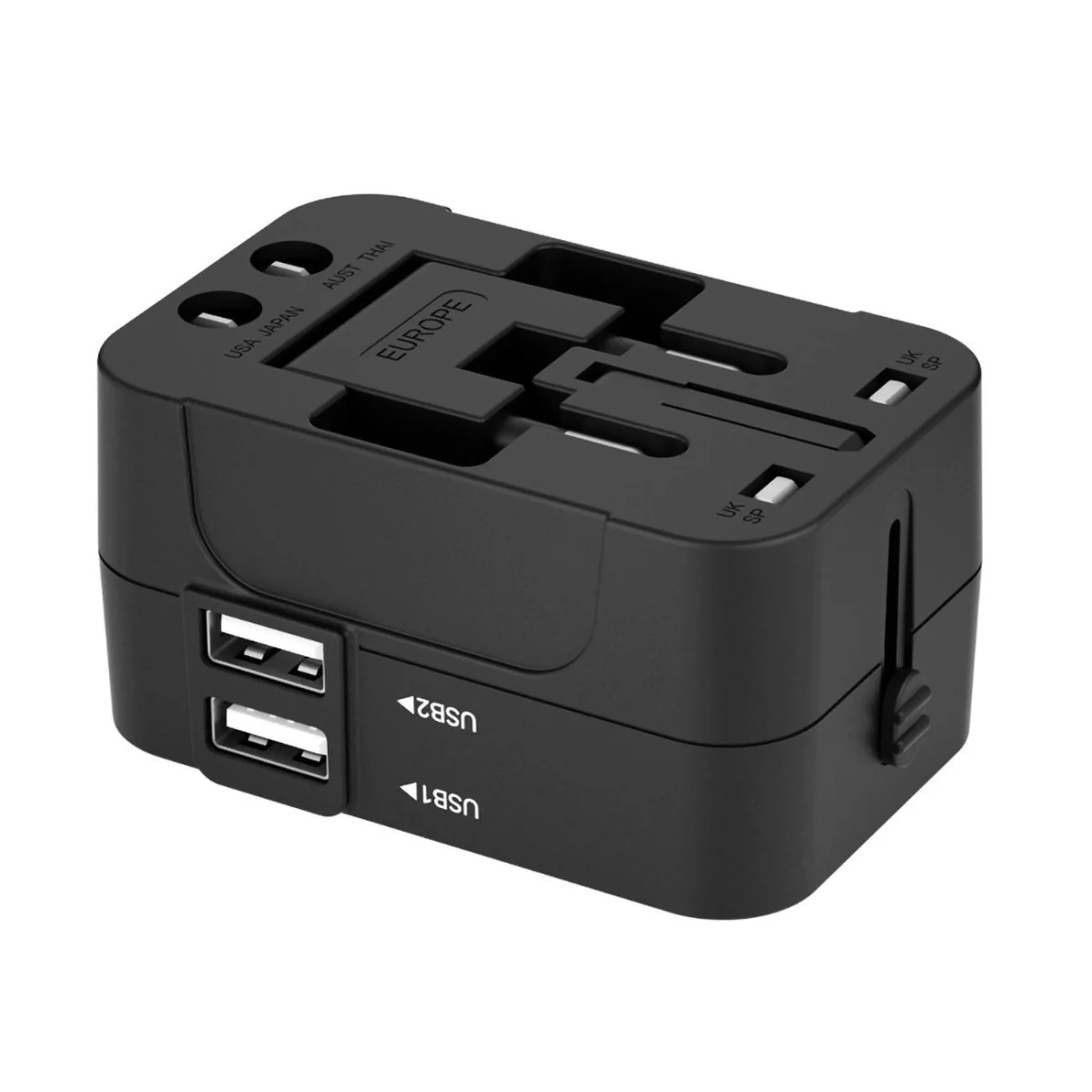 MG Travel Adapter cestovná nabíjačka EU / US / AUS / UK 2x USB 24W, či erna