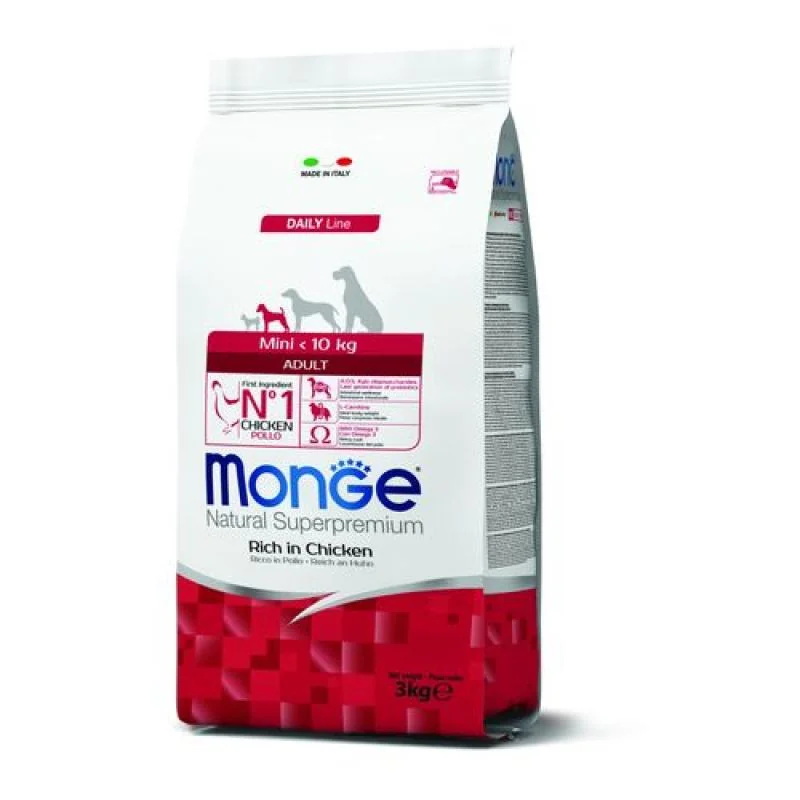 MONGE Natural Superpremium Mini Adult 3kg krmivo s kuracím pre dospelých psov malých plemien