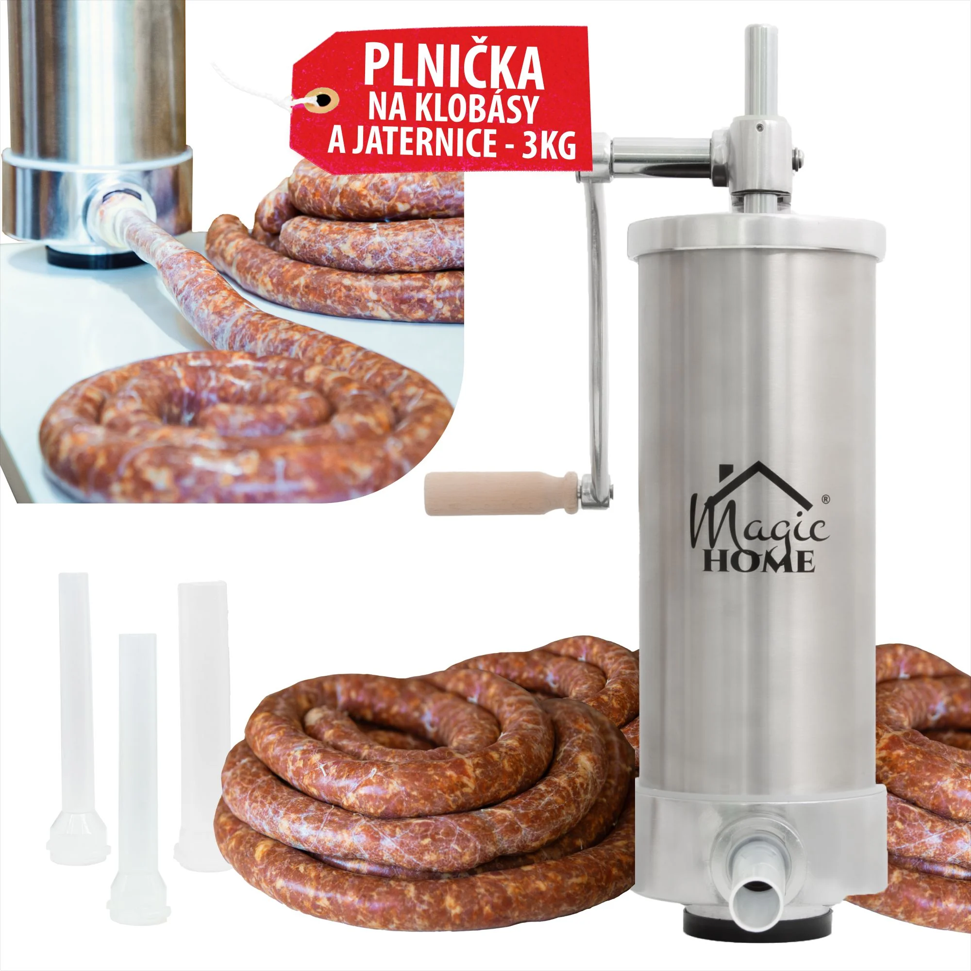 MagicHome ručná plnička SM206, 1 ks Na klobásy a jaternice, vertikálna, 3 kg