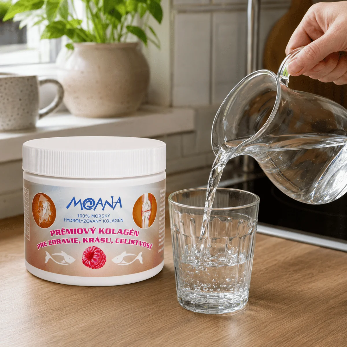 MOANA Prémiový kolagén malina 600 ml Morský hydrolyzovaný kolagén s príchuťou maliny
