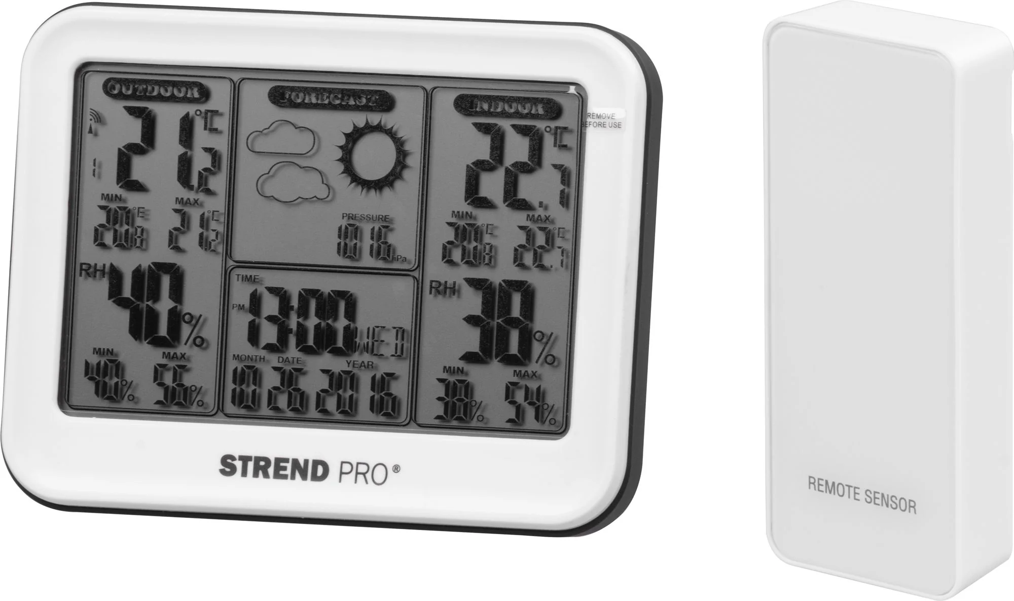 Strend Pro digitálna meteostanica TMW08, 1 ks Bezdrôtová, vonkajší senzor, predpoveď počasia, 130x25x100 mm