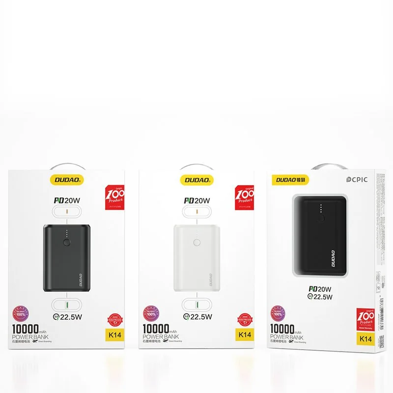 Dudao K14 power bank 10000mAh PD QC 3.0 22.5W, čierny