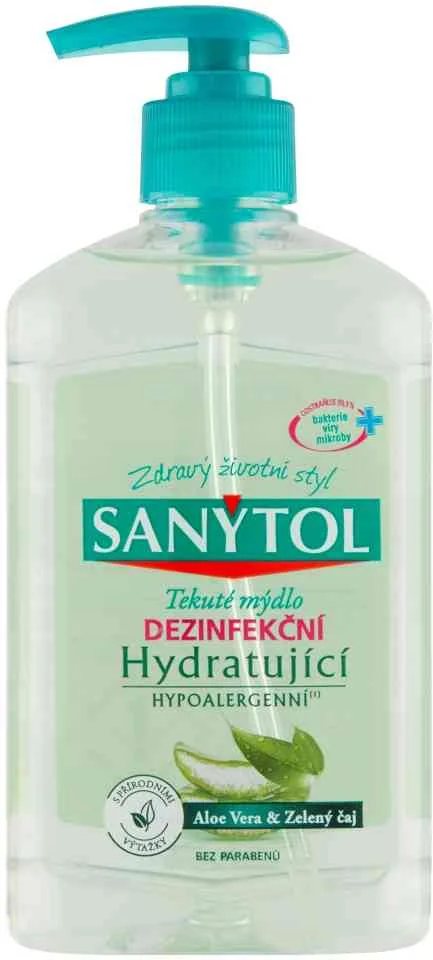 SANYTOL Tekuté mydlo Hydratujúce 1×250 ml, dezinfekčné, Aloe Vera a Zelaný čaj