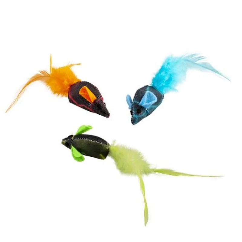 DUVO+ Hračka pre mačky s catnipom myši s viacfarebným perím 3ks 19x5,5x3cm