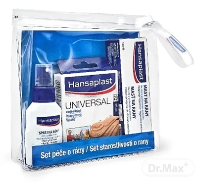Hansaplast SET STAROSTLIVOSTI O RANY 1×1 set, (sprej + náplasť + masť) v taštičke