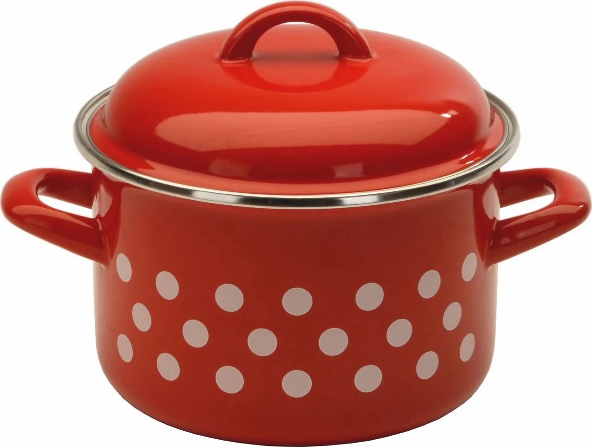 Hrniec s pokrievkou červený, bodky 24 cm 6,75 l