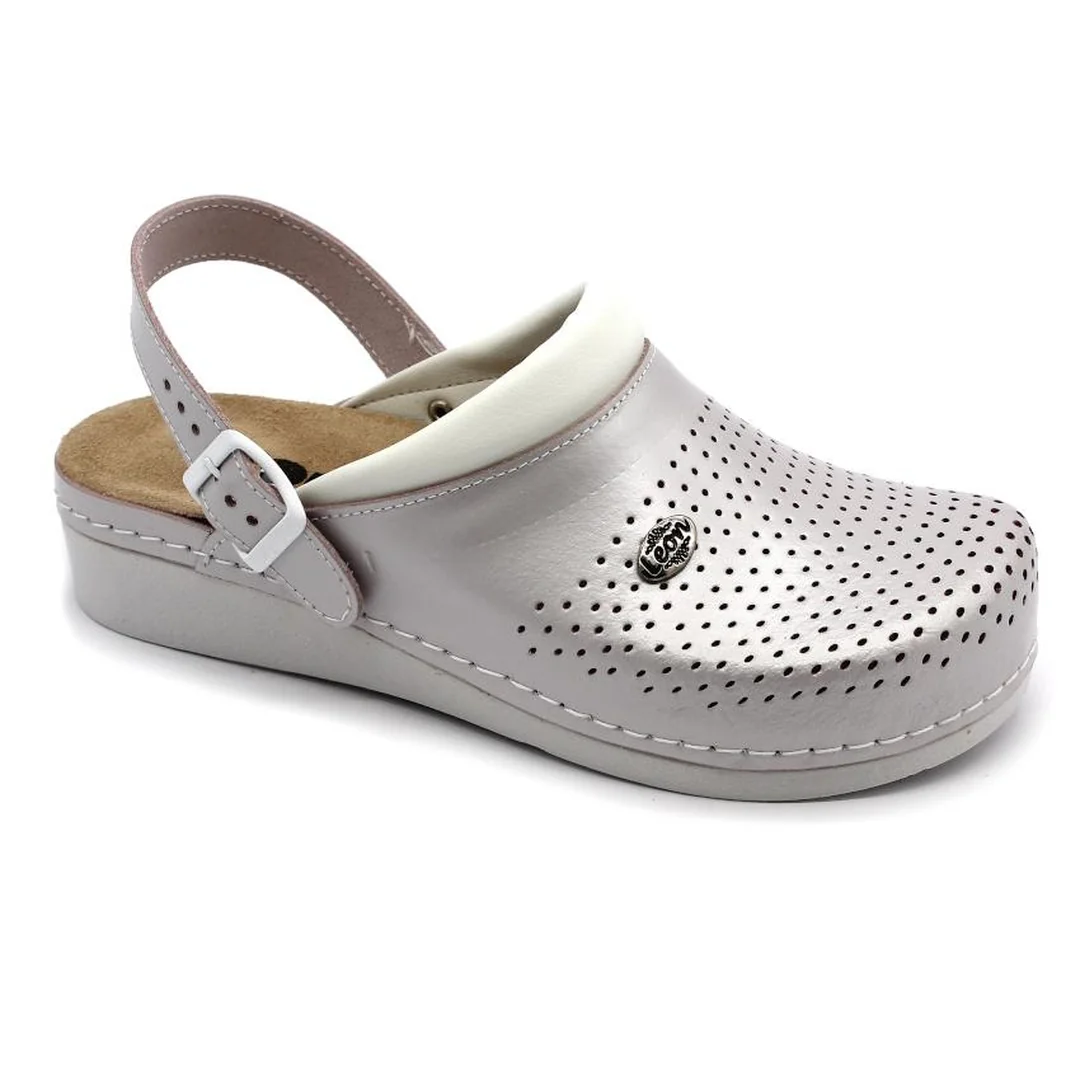 Leon 5002 Dámska antistres pracovná zdravotná kožená obuv 38 - 24,5cm, perla, 3,5 cm