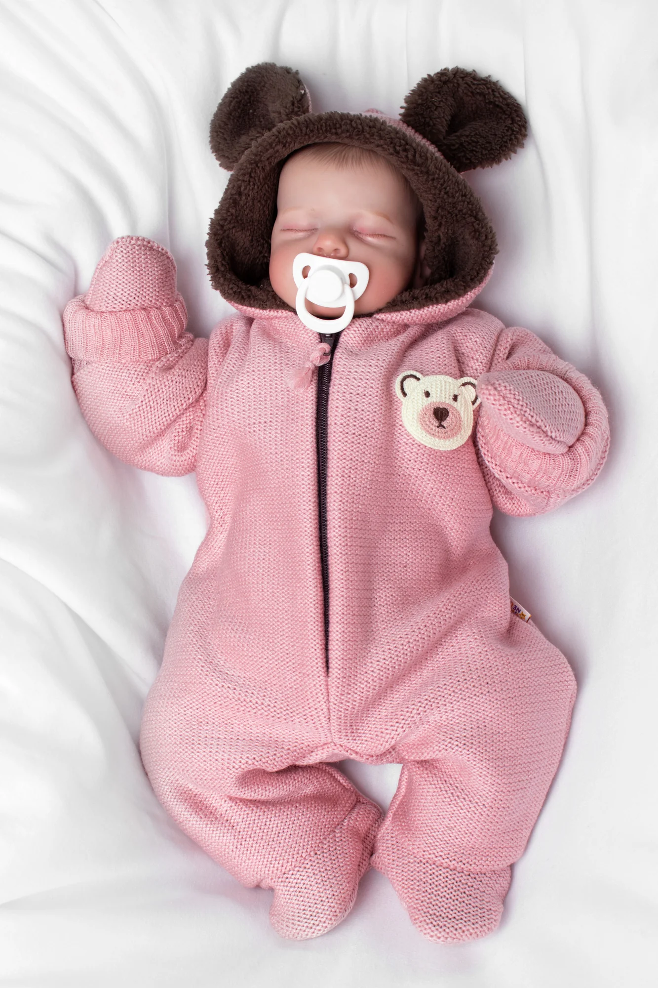 Oteplená pletená kombinéza s rukavičkami Teddy Bear, Baby Nellys, ružová, veľ. 62