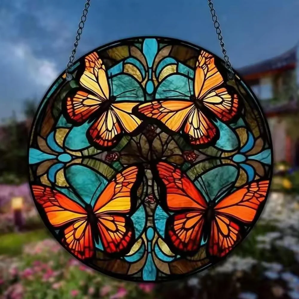Vitrážový Lapač Slnka Motýle XL-30cm x 30cm