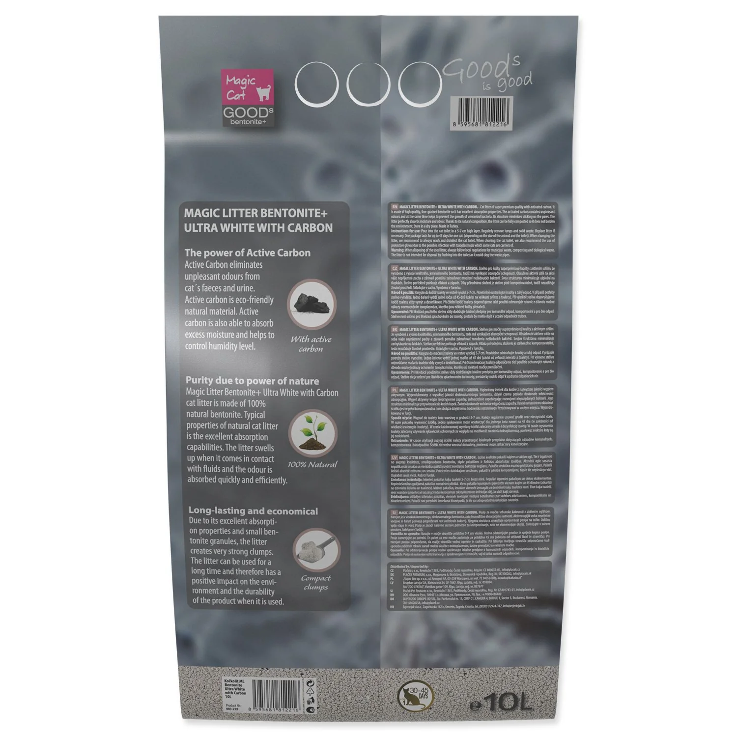 Podstielka Litter Bentonite Ultra White with Carbon 10L/9kg 10L/9kg