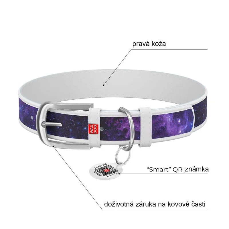 Kožený obojok so vzorom NASA 21 biely, Obvod krku: 19-25 cm,  širka: 9 mm