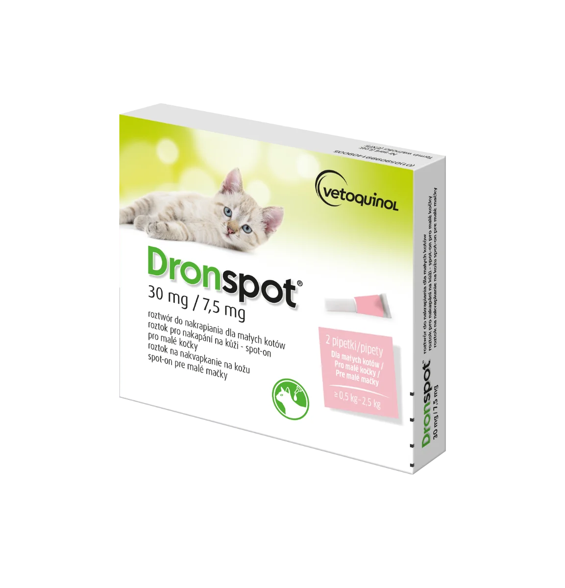 Dronspot 30 mg/7,5 mg spot-on (2 pipety) 2×0,35 ml, odčervenie malých mačiek