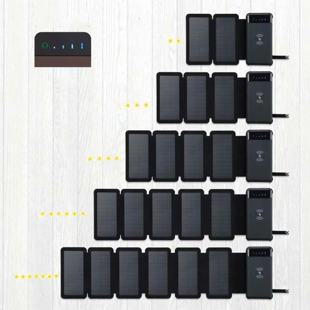 Solárna powerbanka s 6 panelmi 10 000 mAh, USB výstupy