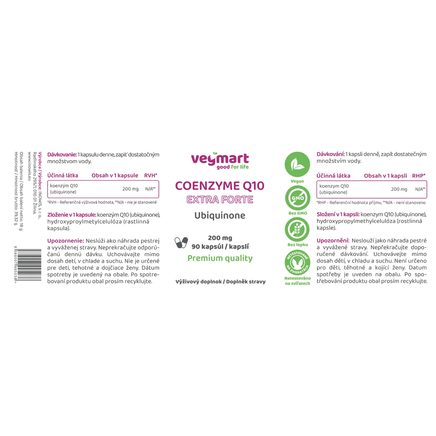 Vegmart Koenzým Q10 Extra forte (ubiquinón) 200 mg, 90 kapsúl