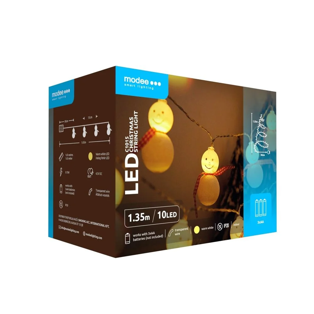 Modee Lighting LED vianočná reťaz 10 LED 1,35m 2xAA teplá biela snehuliaci