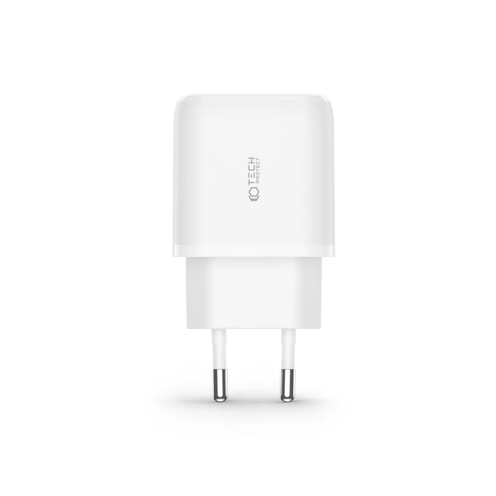 Tech-Protect Dual Port sieťová nabíjačka USB / USB-C 20W PD QC, biela