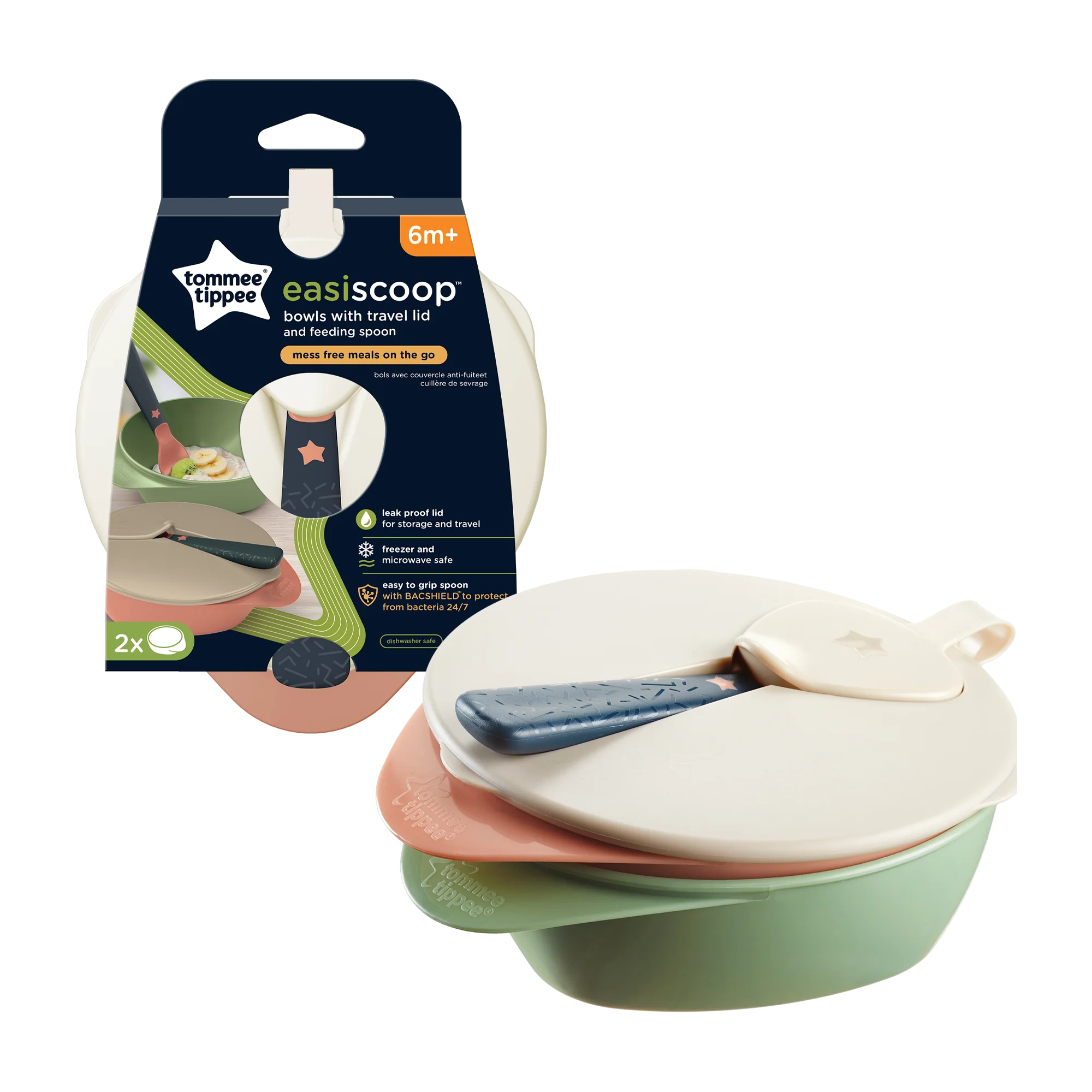 Tommee Tippee Easy Scoop Misky Na Ľahké Naberanie s Vekom a Lyžičkou, 6m+ 2 ks