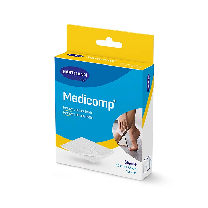 Medicomp kompresy z netkanej textílie, sterilný (7,5x7,5 cm) 5×2 ks, kompres