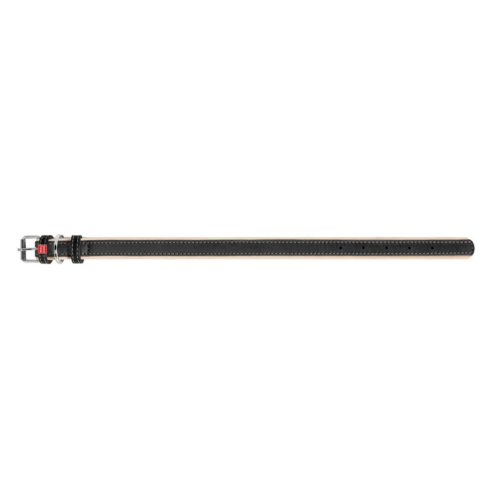 Plochý kožený obojok Soft čierno béžový, Obvod krku: 30-39cm, šírka: 20mm