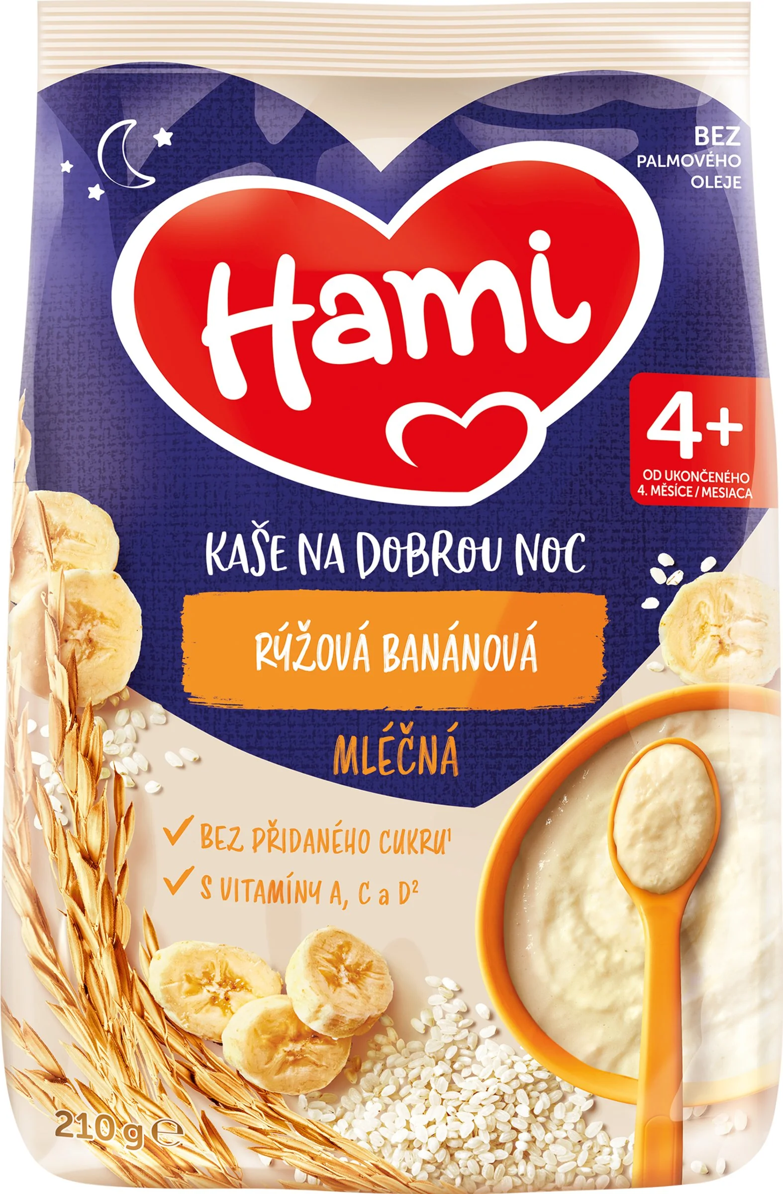 HAMI Mliečna kaša ryžová banánová 1×210 g, ryžová kaša