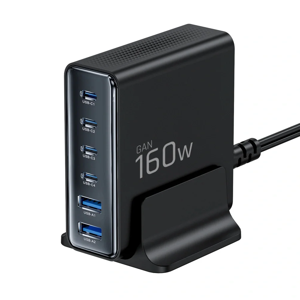 Tech-Protect DC160W GaN nabíjačka 2x USB / 4x USB-C 160W PD QC, čierna