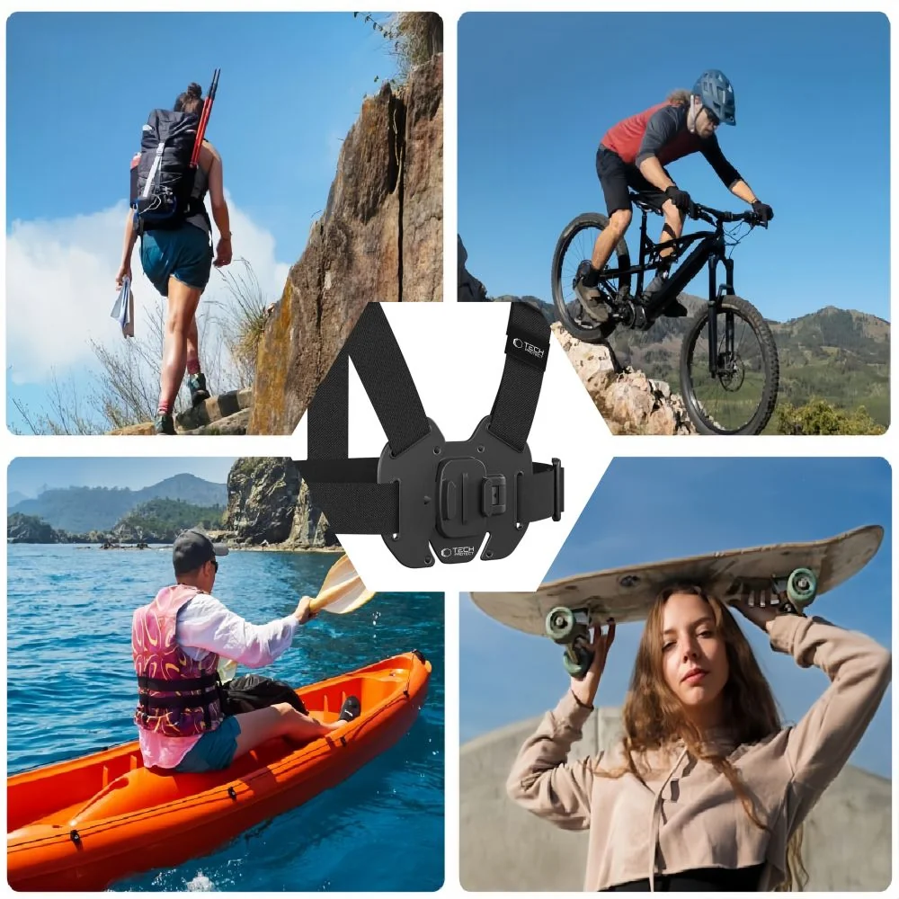 Tech-Protect GA100 popruh na hrudník pre športové kamery GoPro / DJI, čierny čierny