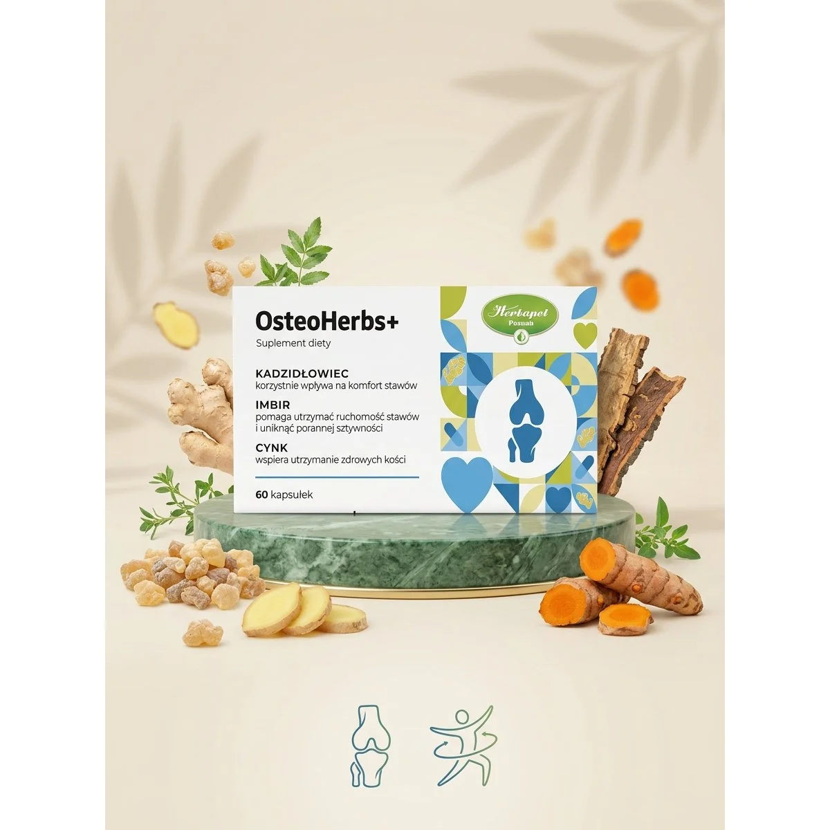 Herbapol OsteoHerbs+ s boswelliou a ďumbierom 60 kapsúl so zinkom