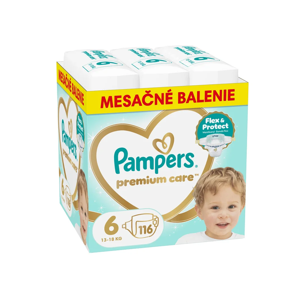 Pampers Premium Care detské plienky veľkosť 6, 13kg-18kg 116 ks