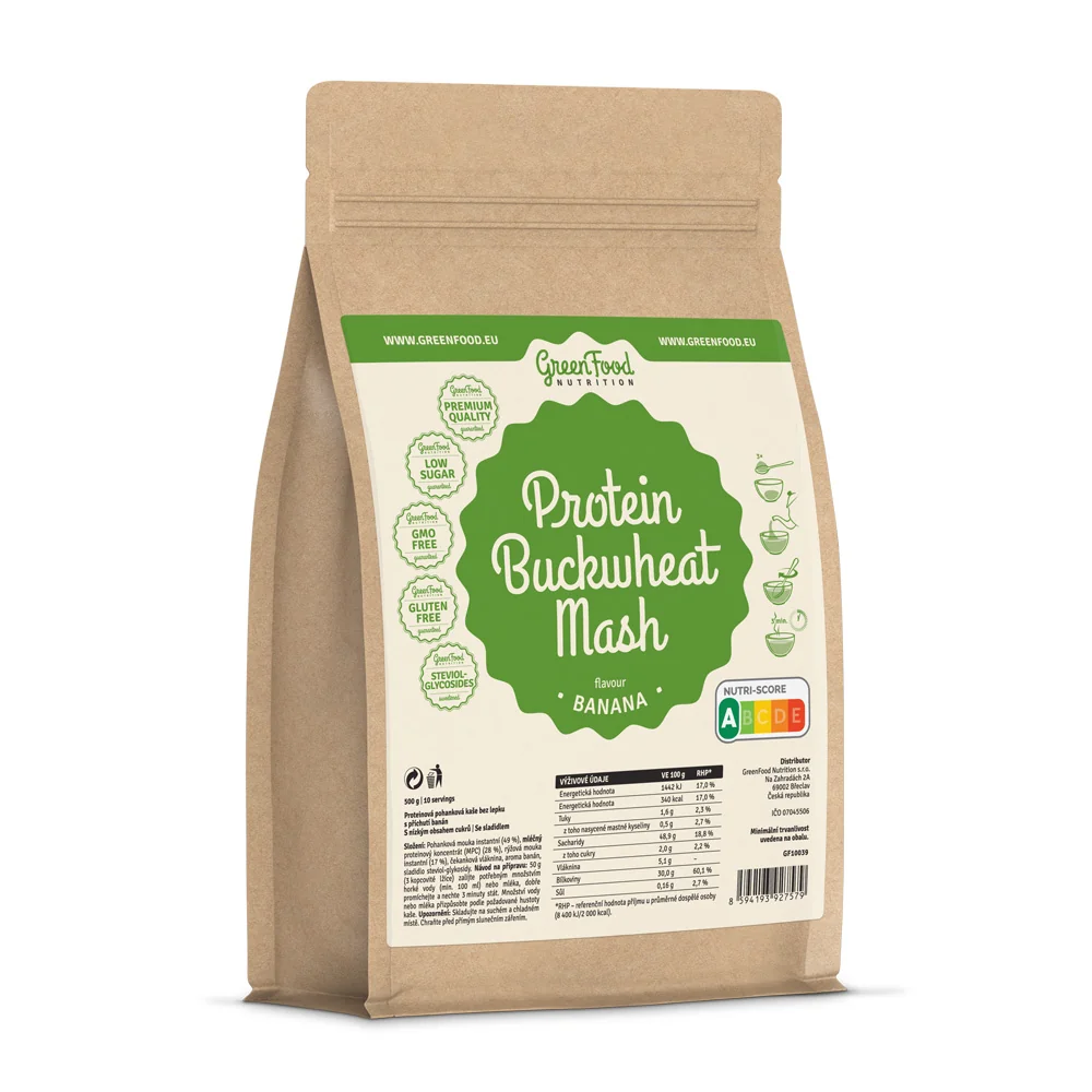 GreenFood Nutrition Protein Buckwheat Mash banana 1×500 g, proteínová kaša