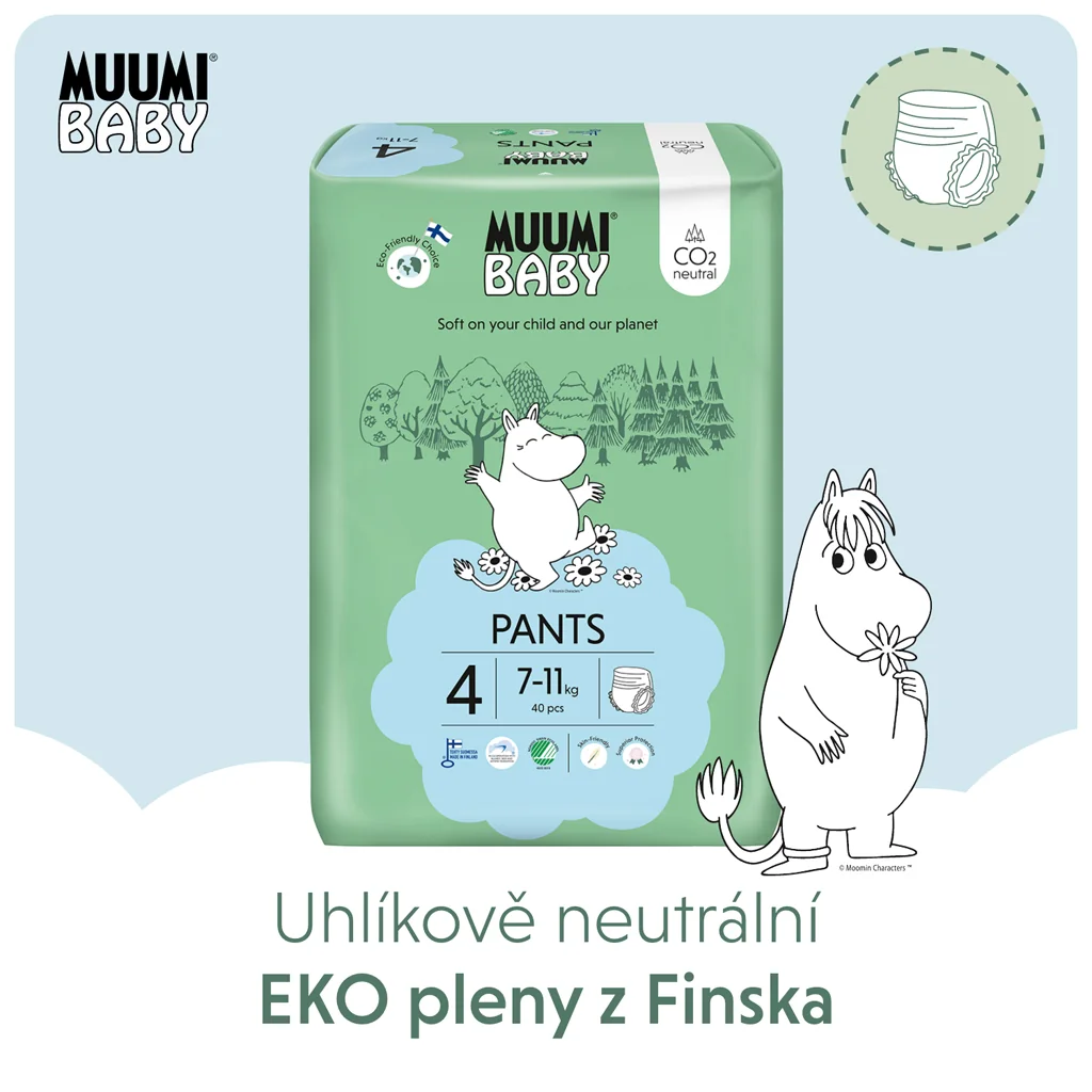 Muumi Baby Pants 4 Maxi 7-11 kg, mesačné balenie nohavičkových eko plienok 1×120ks, EKO plienkové nohavičky