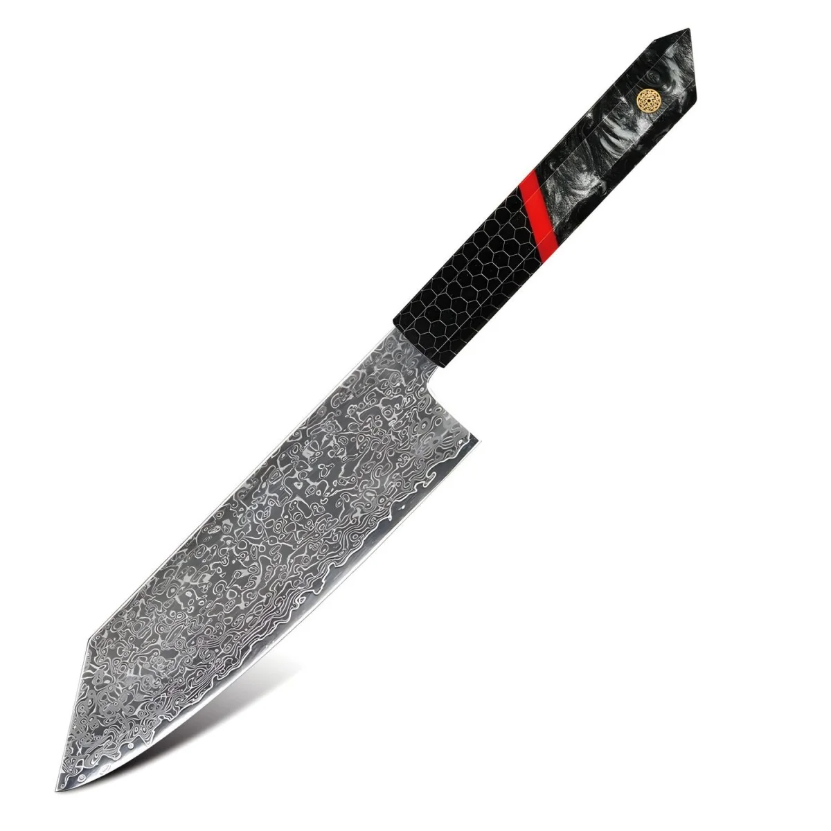 Damaškový kuchynský nôž Zankuro - Čierna / Červená 33cm, 150g