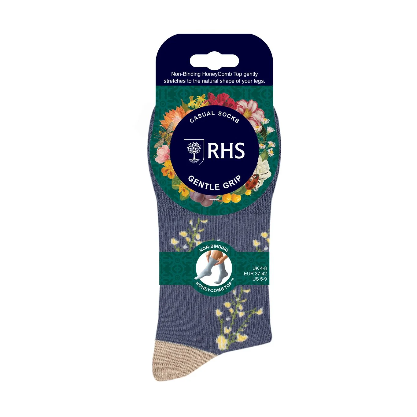 Dámske 3 páry bavlnené ponožky RHS Gentle Grip JARNÉ KVIETKY