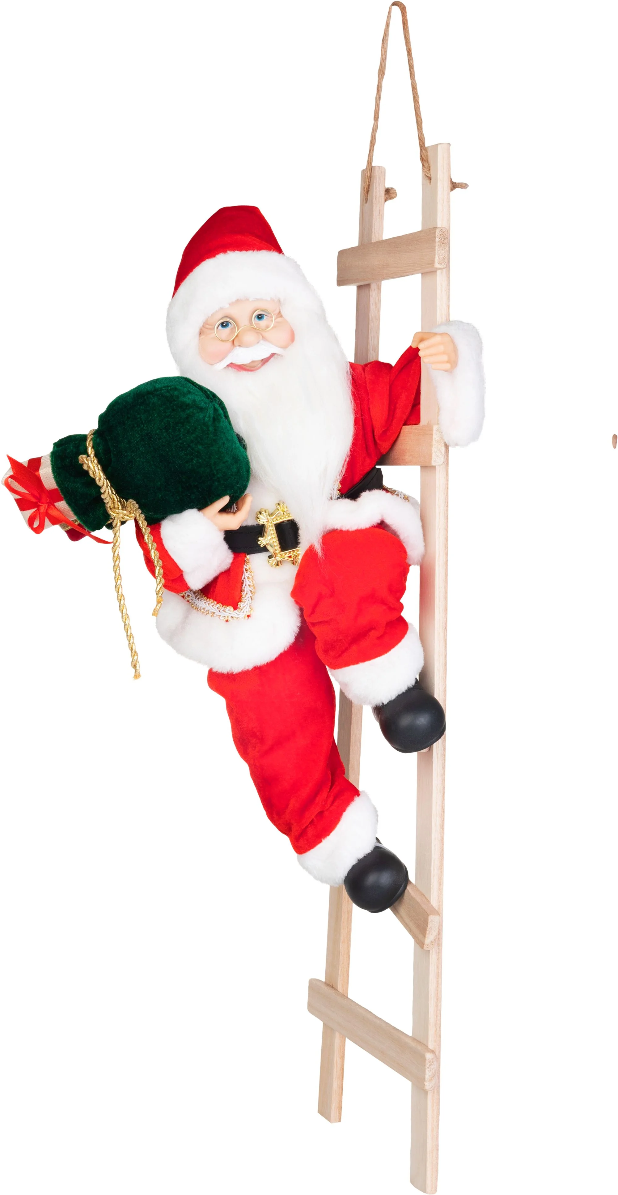 MagicHome vianočný Santa na rebríku, 1 ks Textil, 24x32x67 cm