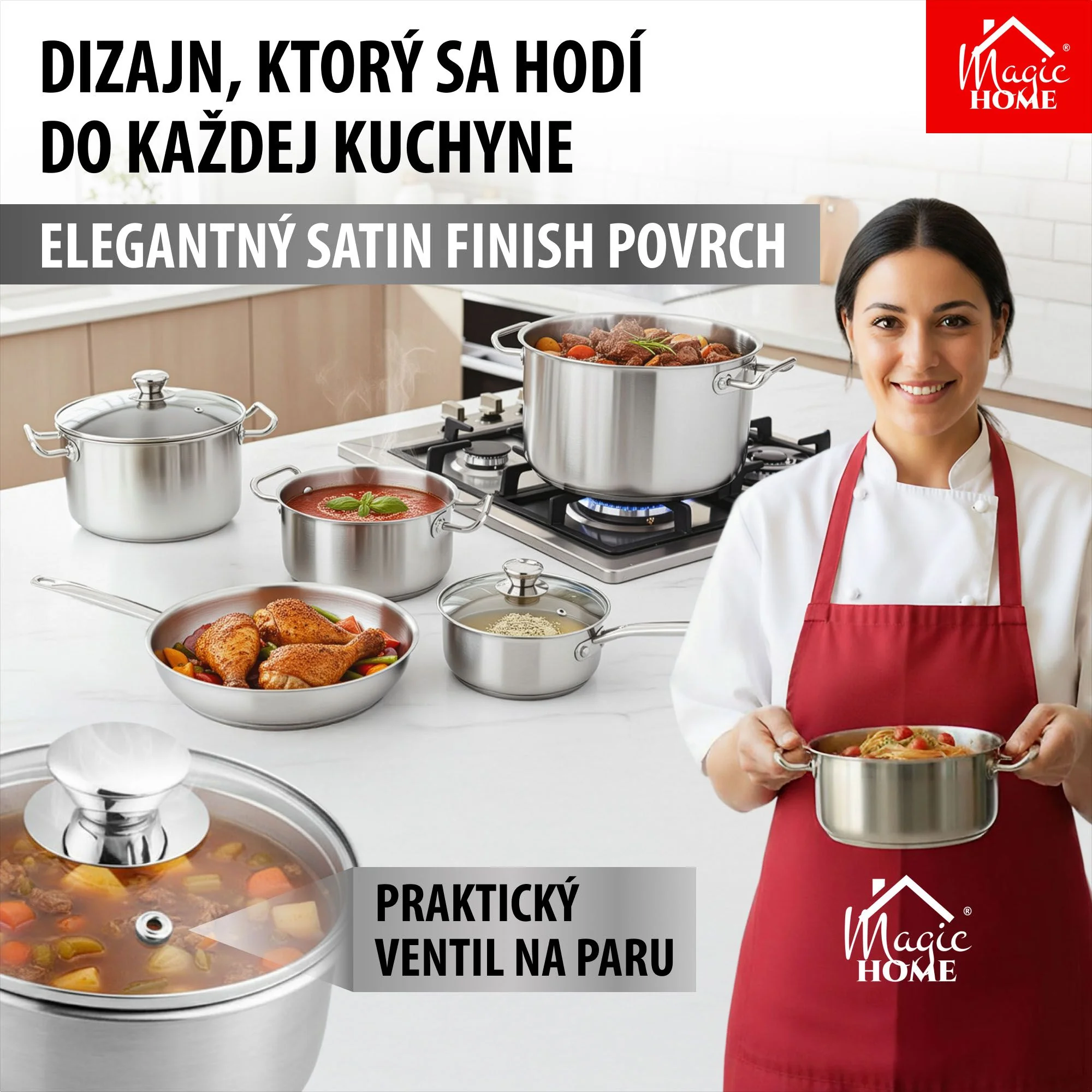 MagicHome rajnica Chloe, 1 ks 14 cm, 1 l, so sklenenou pokrievkou, nerez