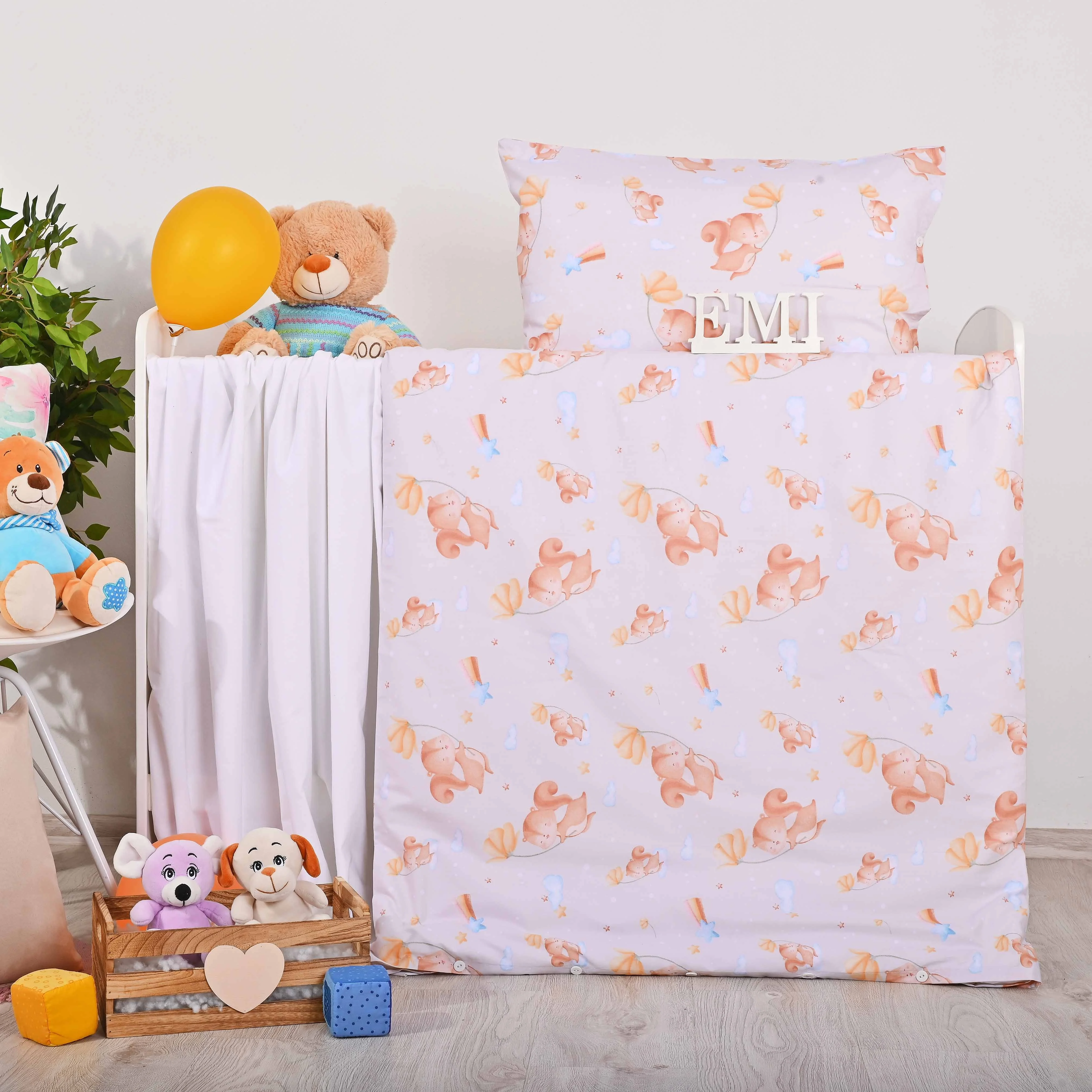 Obliečky detské Veverička v obláčikoch EMI Detský set 90x130 + 45x65