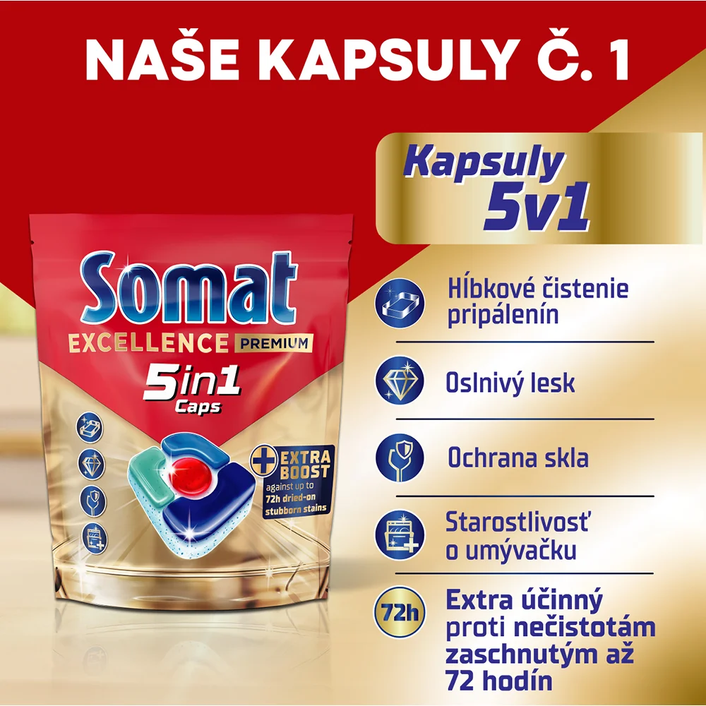 Somat Excellence 5v1 kapsuly do umývačky 1×65 ks, kapsuly do umývačky