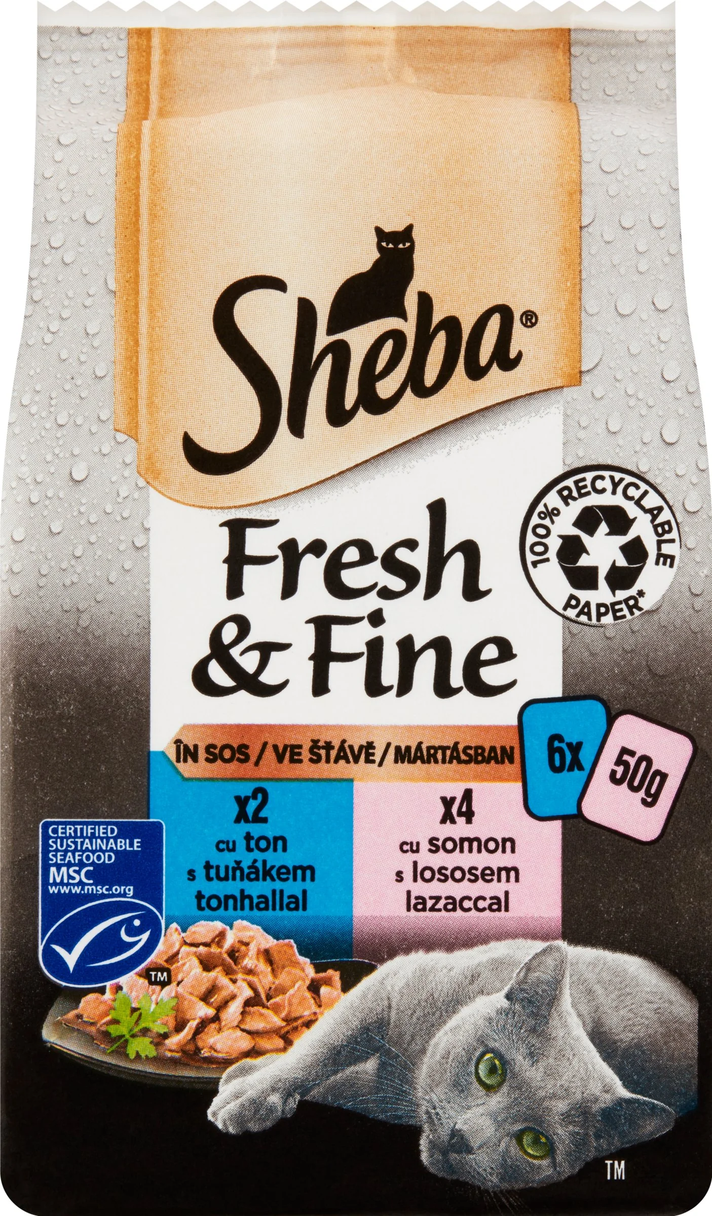 Sheba Kapsička Fresh&Fine Rybací Výber 6ks 300g 1×300 g, kapsička pre mačky