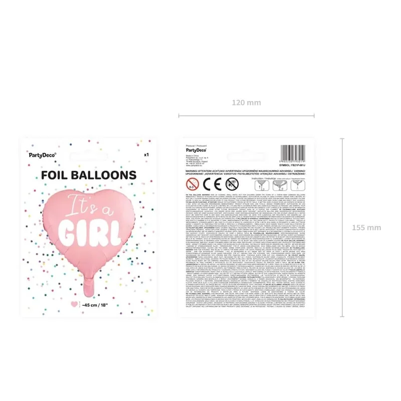 Fóliový balónik srdce 45 cm „Je to dievča“ – ružový baby shower balón