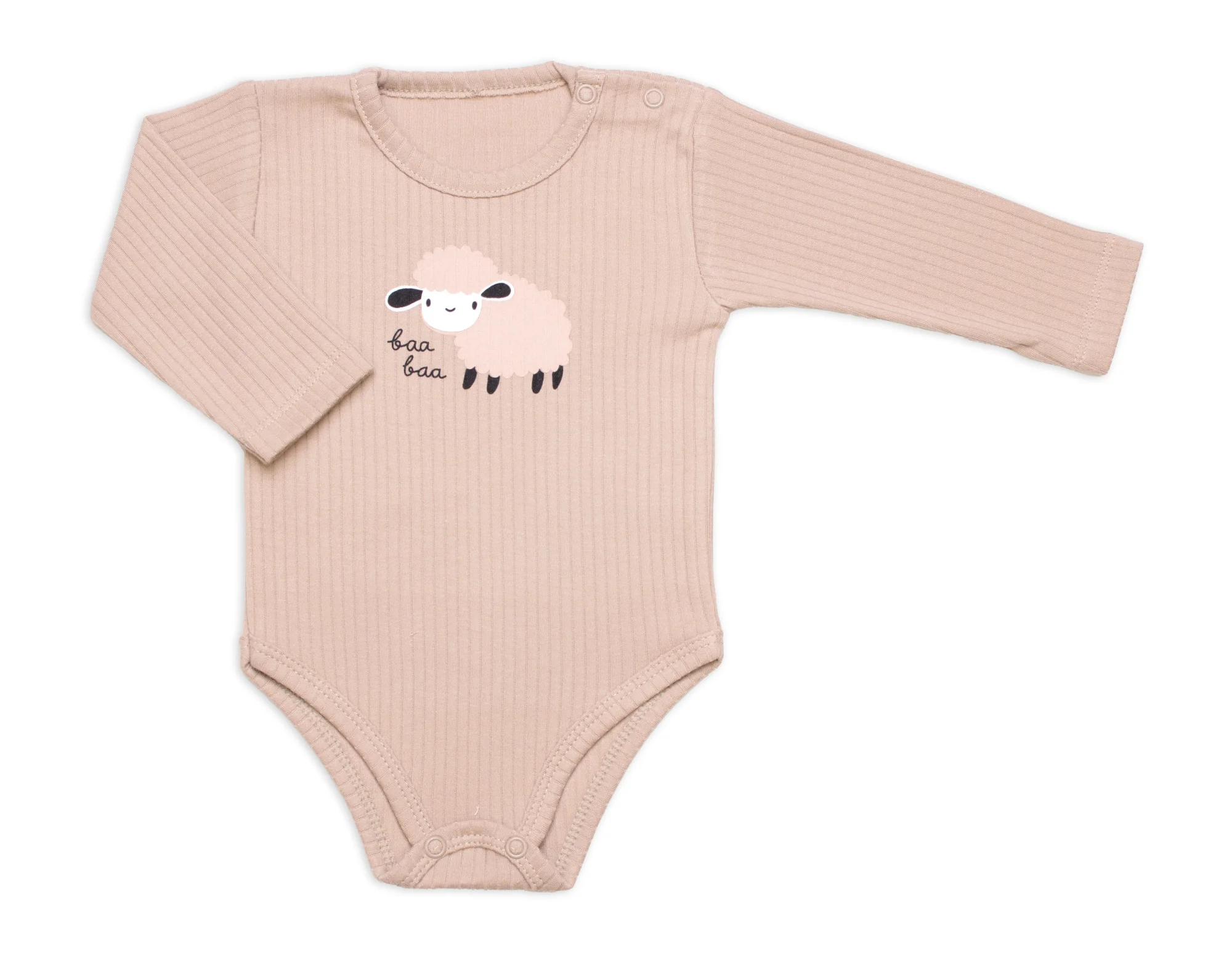 Zavinovacie, rebrované dojčenské body + polodupačky Ovečka 2D, béžová