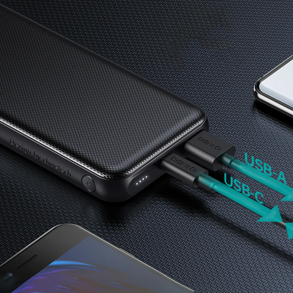Choetech B627 Power Bank 10000mAh USB / USB C 18W QC PD, čierny