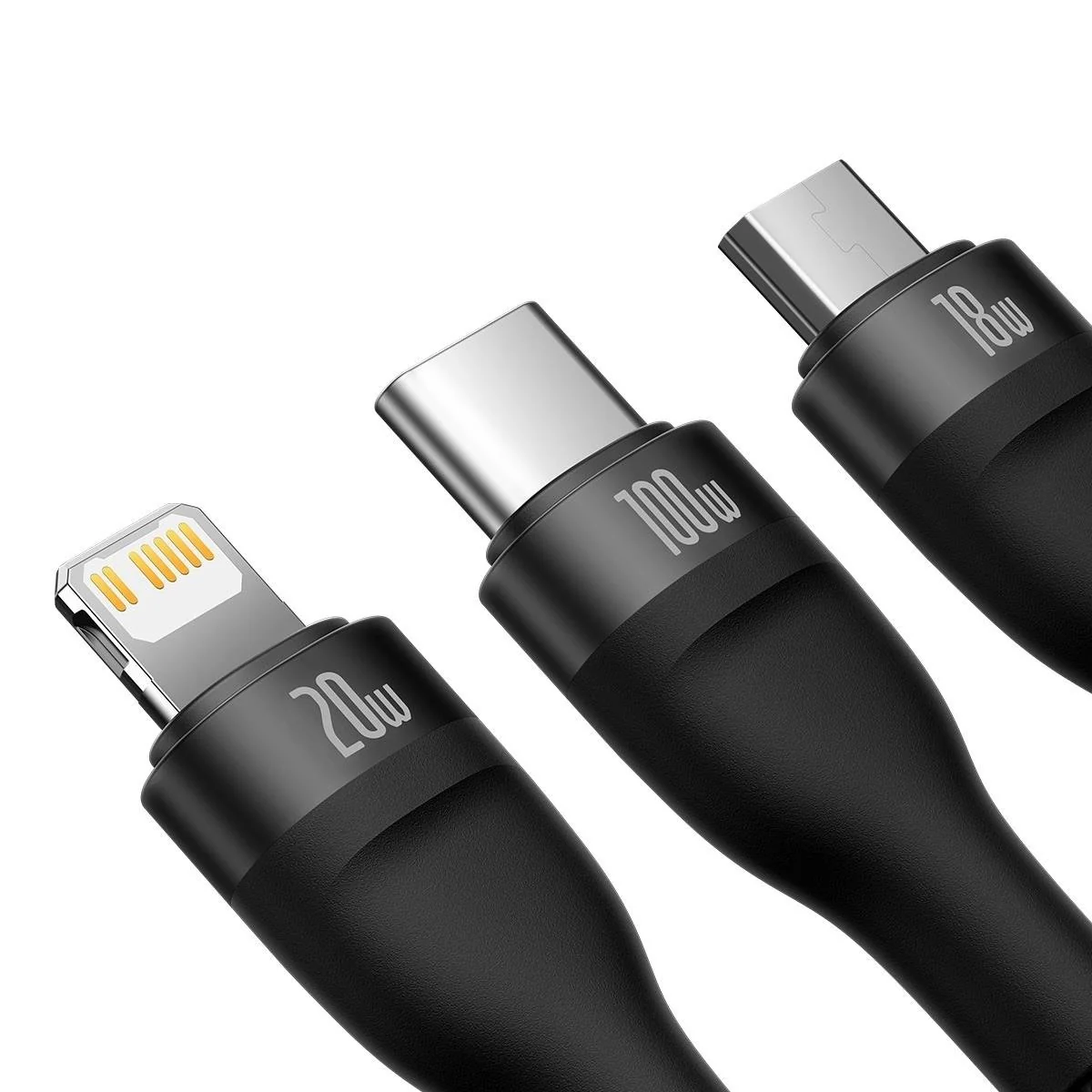 Baseus Flash 3in1 kábel USB-C - micro USB / USB-C / Lightning 100W 1.5m, čierny m, čierny