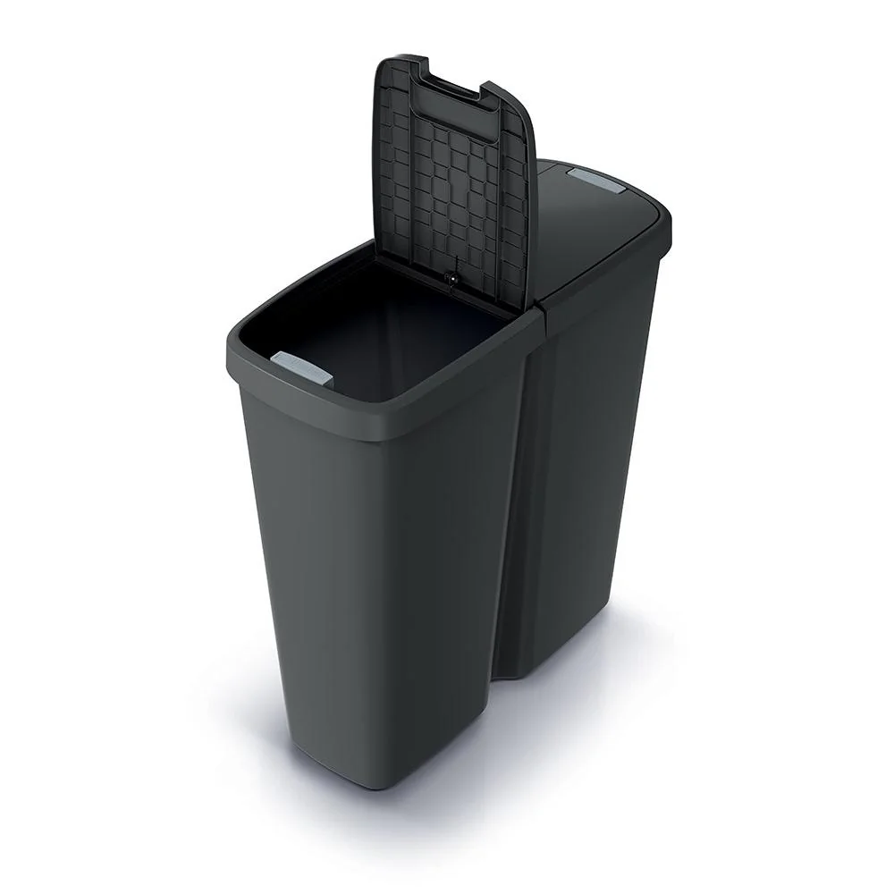 Odpadkový kôš Prosperplast COMPACTA Q DUO, 50 l recyklovaná čierna s čiernym vekom NDAB50-S411*